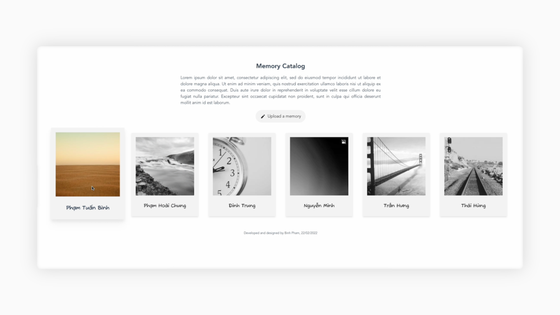 Memory Catalog Store memories as Polaroid Binh's Archive